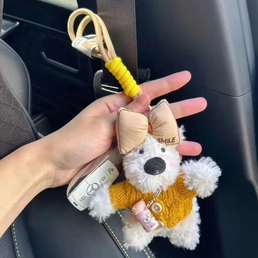 Cute West Highland Bag Pendant Car Ornaments Anti-lost Cartoon Scrub Dog Plush Key Rope Buckle Decoration Wholesale