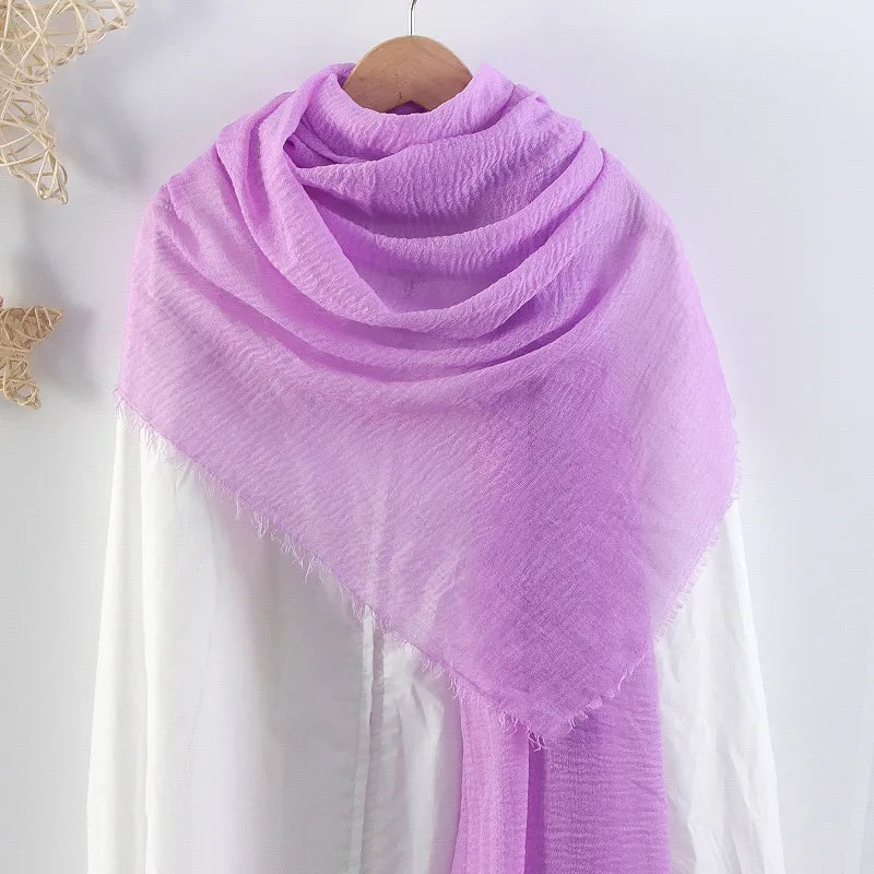 Hot selling solid color pleated cotton and linen scarf women's bag headscarf crumpled hair fringe bubble scarf women's scarf cover head