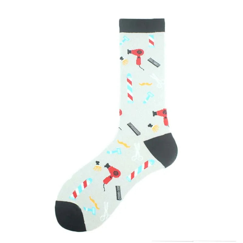 men's fashion cartoon nylon cotton printing crew socks a pair