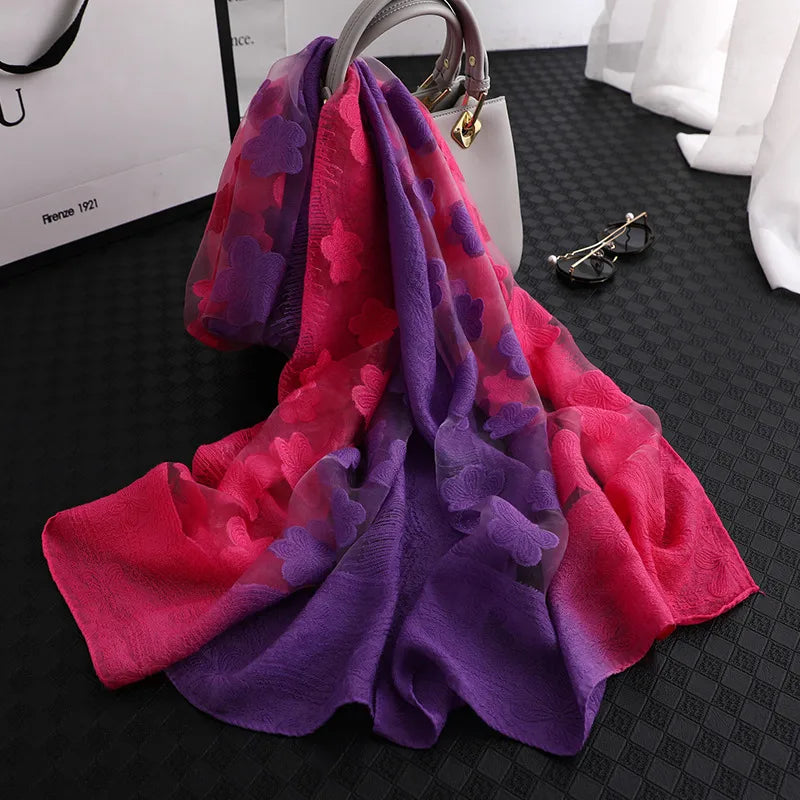Women's Elegant Flower Polyester Silk Scarf