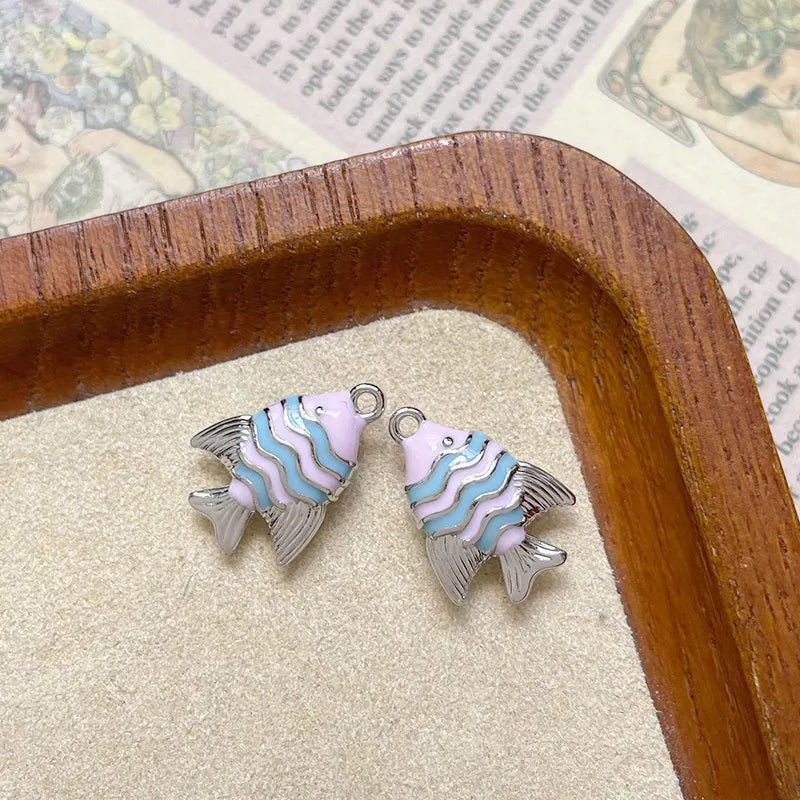 Ocean Tropical Striped Color Block Small Fish Pendant Alloy Enamel DIY Handmade Small Charms Beaded Jewelry