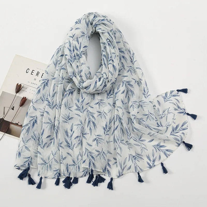 women's sweet flower cotton and linen tassel silk scarves