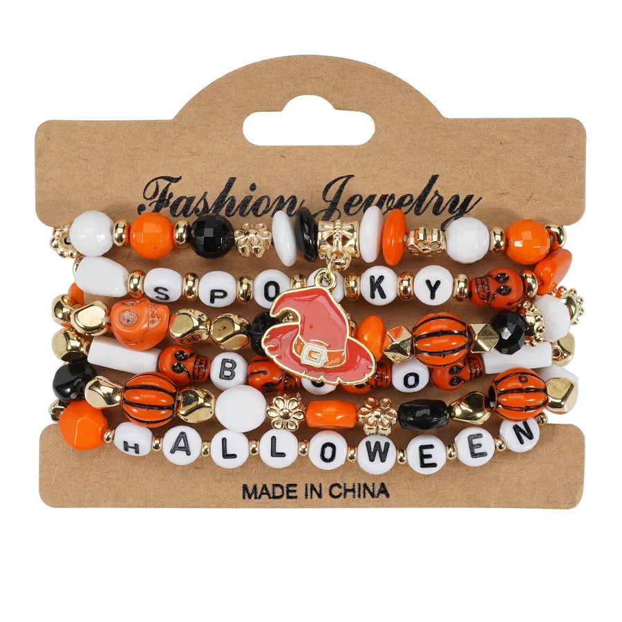 Halloween Party Bracelet Artificial Crystal Soft Clay String Beads Bracelet Pumpkin Ghost Bat Hat Pendant Bracelet Original Design