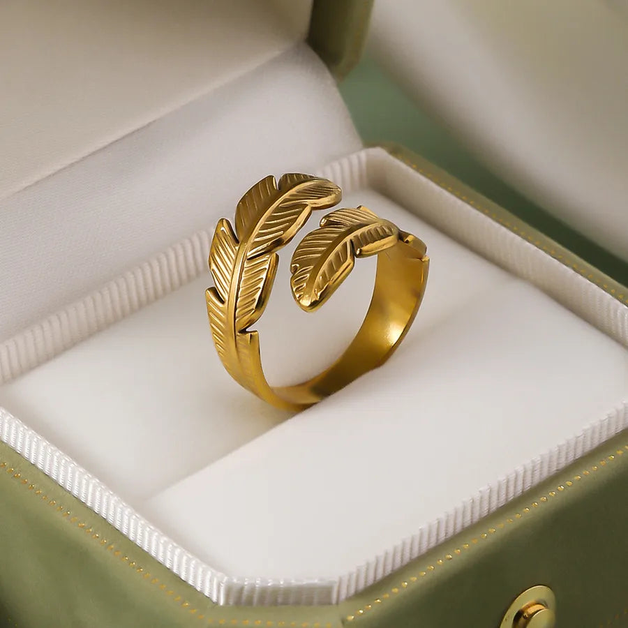 Wholesale Jewelry IG Style Elegant Retro Geometric Leaf Heart Shape 304 Stainless Steel Plating Open Rings