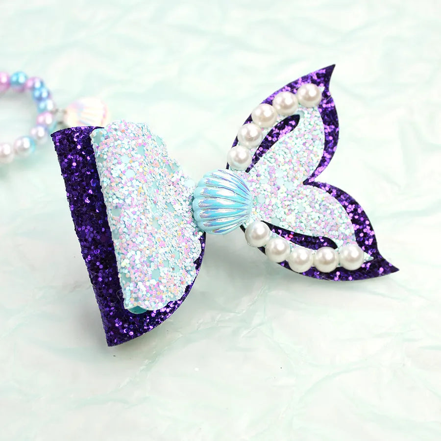 Amazon's Hottest Mermaid Princess Glitter Bow Shell Pearl Children's Girl Cute Hairpin