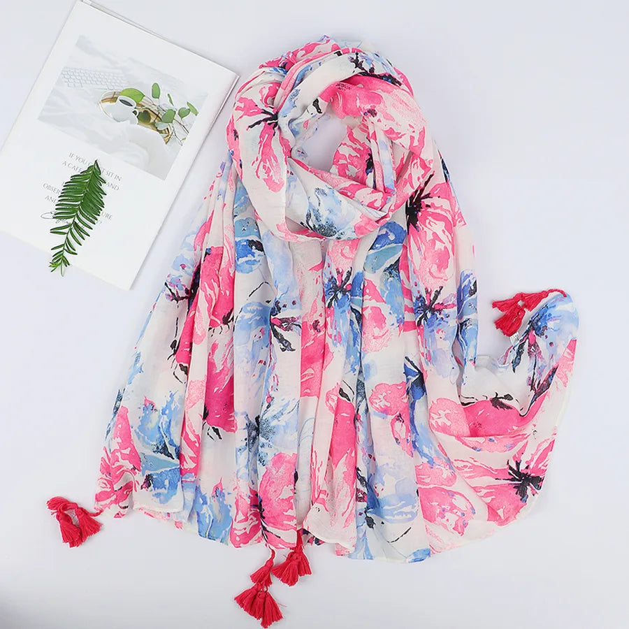 Women's Sweet Color Block Polyester Printing Scarf