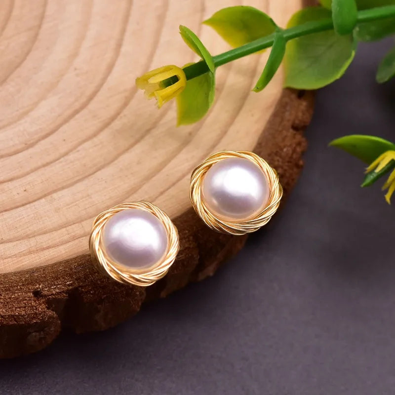 Live broadcast natural pearl earrings high-grade earrings s925 silver needle women's design natural freshwater real pearl
