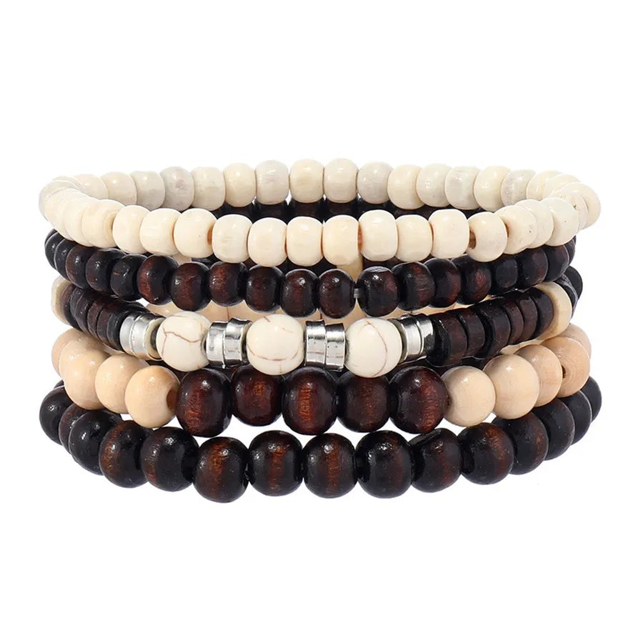 Retro Round Wood Beaded Men's Bracelets