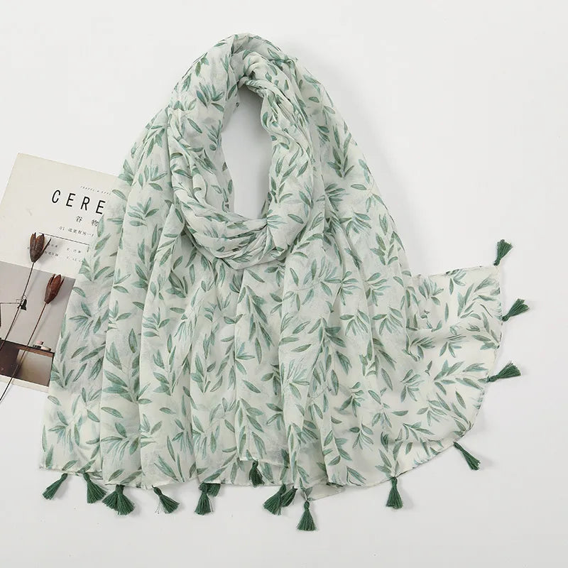 women's sweet flower cotton and linen tassel silk scarves