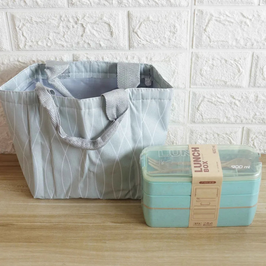 Square three-layer wheat straw fiber plastic lunch box student adult lunch box with tableware can be customized logo