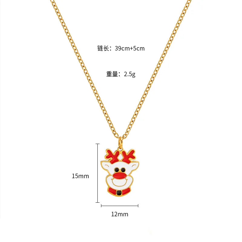 Christmas Creative Design Sense Bell Necklace Women's Versatile Pendant Oil Drop Deer Snowman Cartoon Stainless Steel Titanium Steel