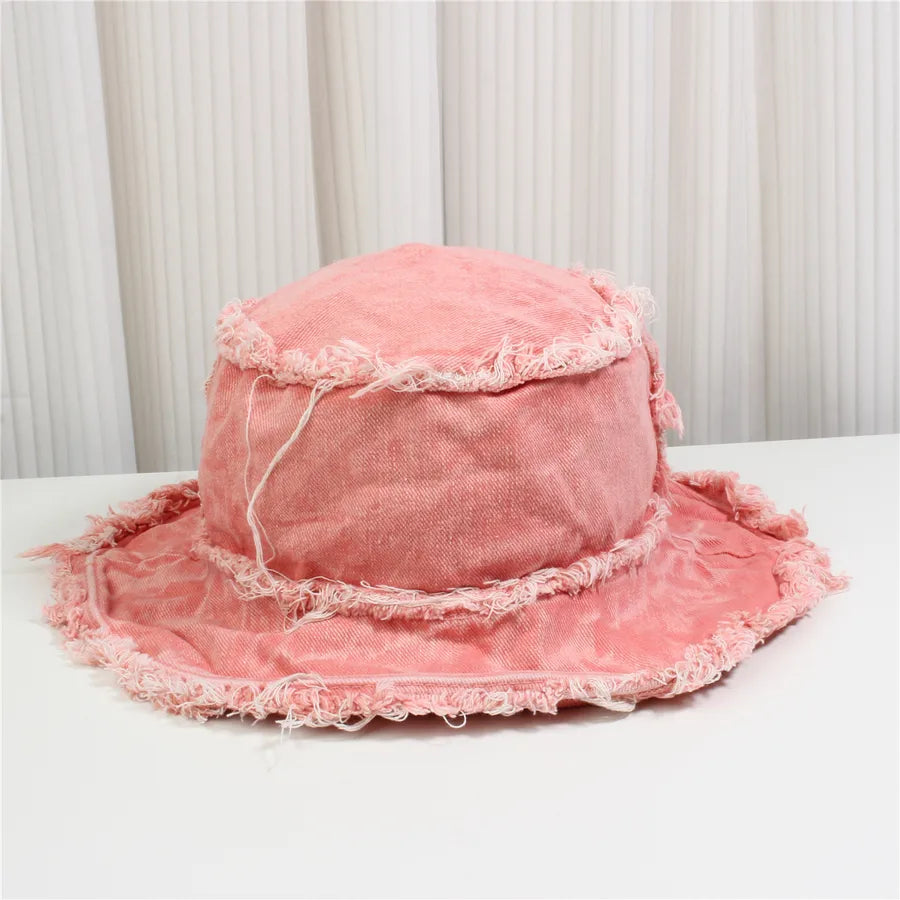 Retro New Style Denim Fishing Cap Women's Harajuku Sun Protection Bucket Hat Cuffed Tear Design Casual Versatile Streetwear
