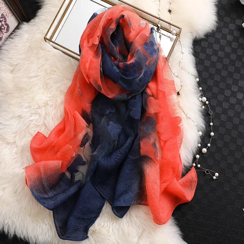 Women's Elegant Flower Polyester Silk Scarf