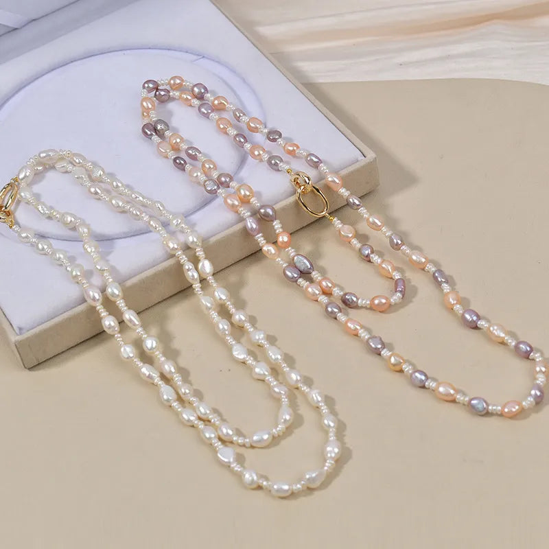 Natural Freshwater Pearl Necklace Women's Long Elegant Original Design Mixed Color Baroque Irregular Shape Straight Hole