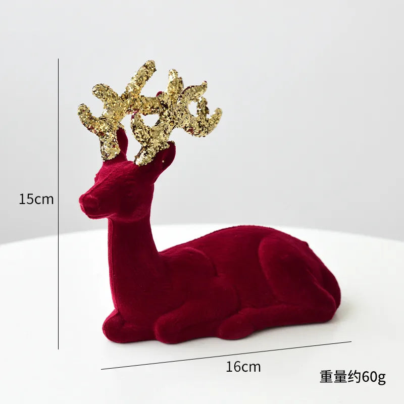 Nuchi Christmas Decorations Plush Deer Decoration Fairy Dust Wine Red Christmas Tree Ornaments American Style Festival Supplies
