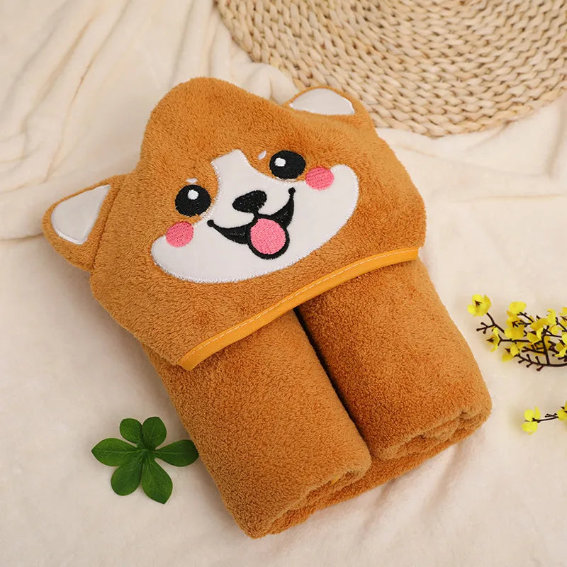 Baby Cartoon Bag Blanket Coral Fleece Absorbent Children's Bath Towel Embroidered Blanket with Hood Cloak Soft Newborn Blanket