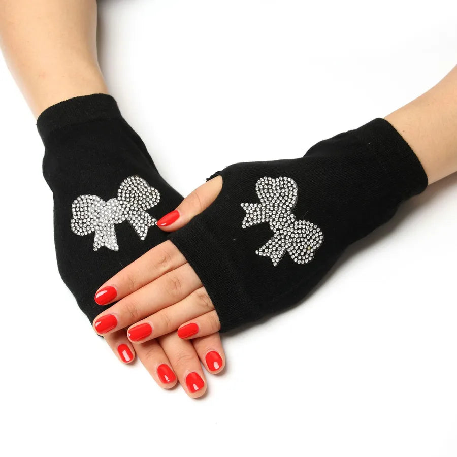 unisex retro bear owl flower knitted fabric gloves 1 pair
