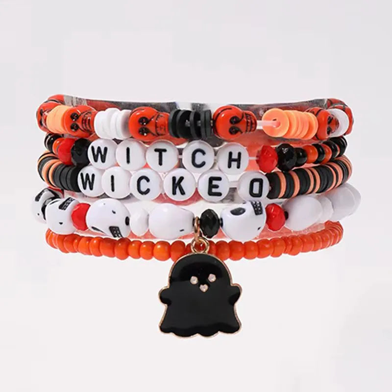 Handmade Bohemian Letter Ghost Halloween Bracelet Acrylic Pumpkin Skull Design Unisex Simple Style Bracelet