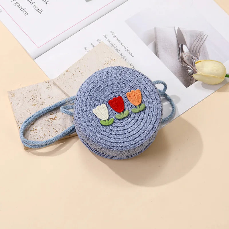 Summer Back Seaside Woven Children's Bag Female All-Match and Cute Little Girl Tulip Straw Bag Vacation Style