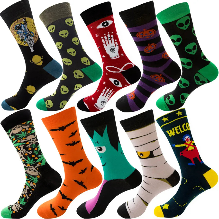 Men's Modern Style Classic Style Color Block Stripe Fruit Cotton Crew Socks A Set of 10 Pairs