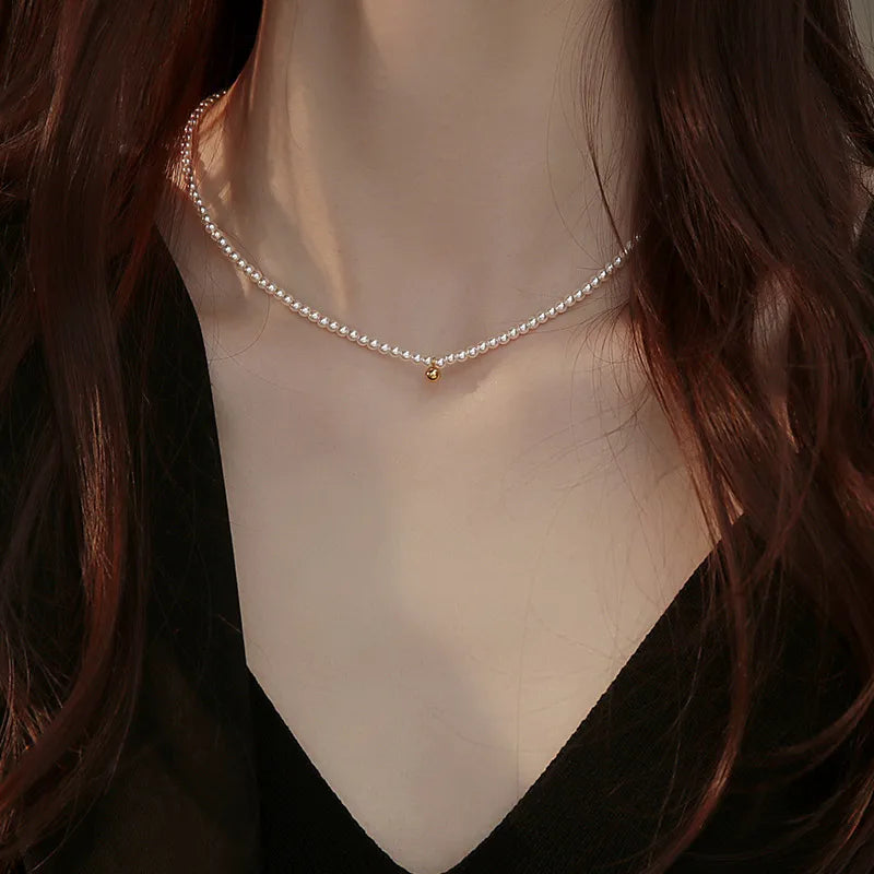 Zhong Chuxi same Choker freshwater baby Pearl small gold bean retro American 14K gold bag women's necklace pair