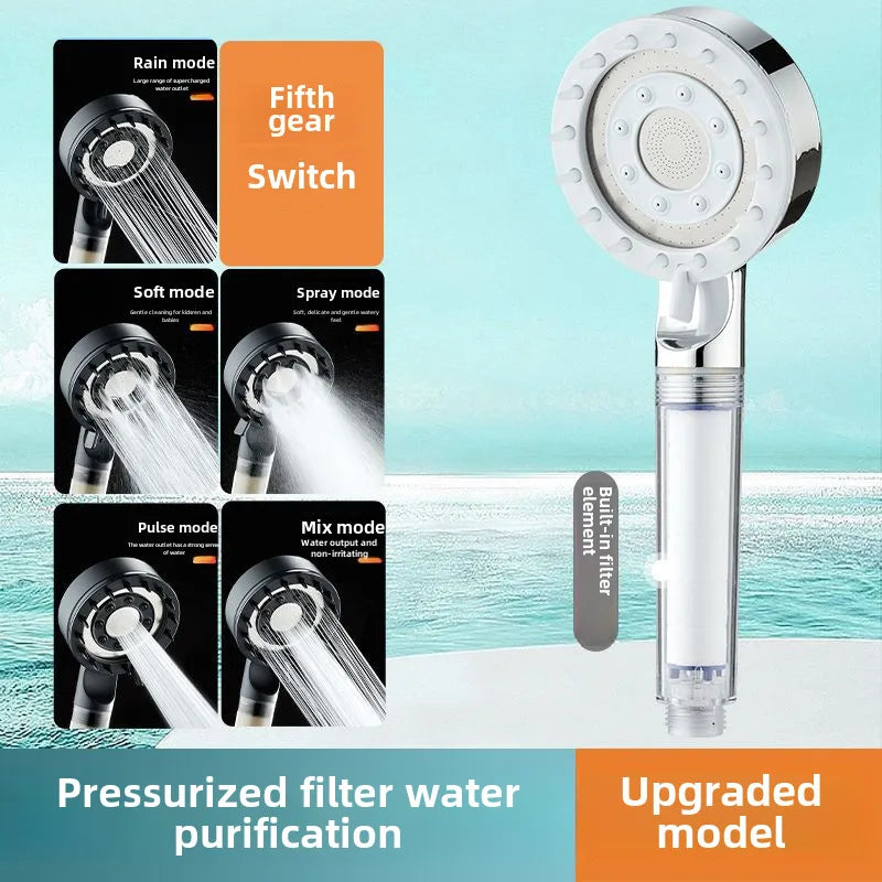 Spray shower booster shower head frosted black hand-held shower head suit five-speed multi-function universal interface