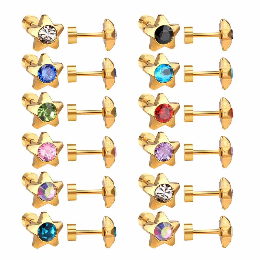 12 pairs Elegant Simple Style Hexagon 304 Stainless Steel 18K Gold Plated Ear Studs