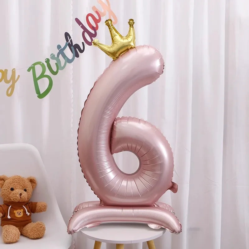 42-Inch Stand-Up Large Pink Base Number Balloons Birthday Decoration Scene Arrangement One-Year-Old Photo Props Balloons
