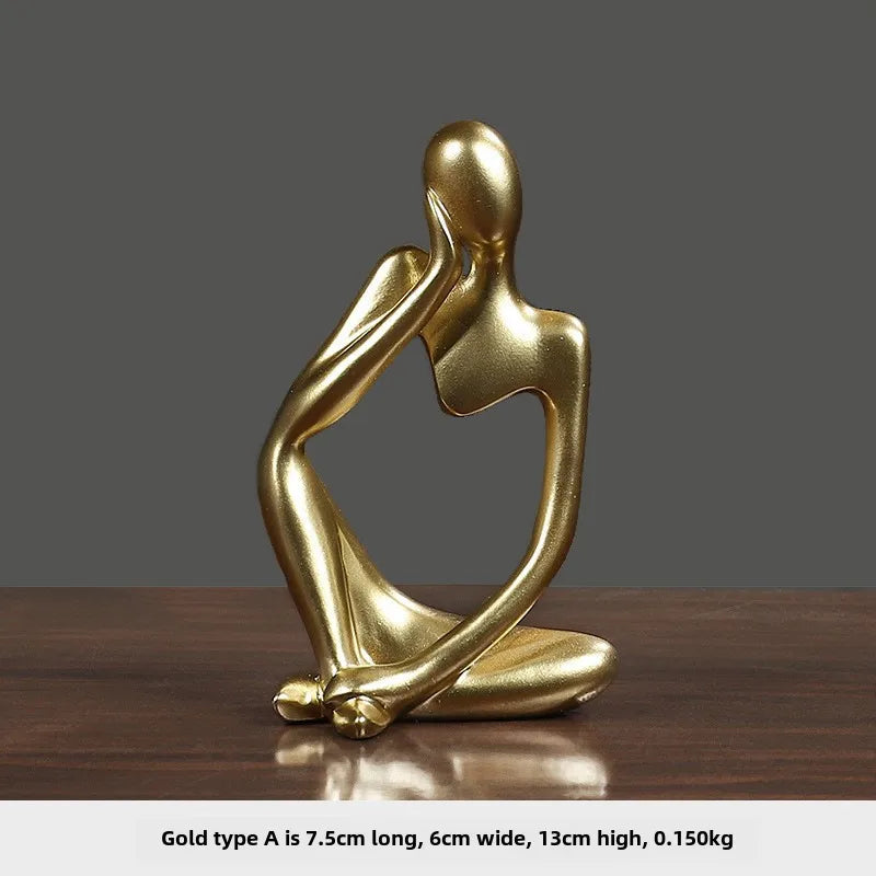 Creative Nordic Mini Abstract Left Thinking and Right Imaginers Little Golden Man 13cm Personalized Home Decoration Ornaments