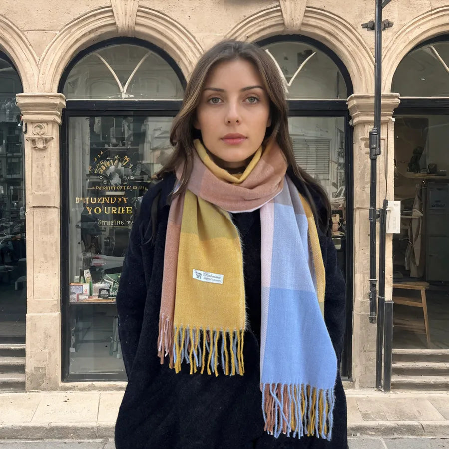 women's casual simple style color block imitation cashmere tassel scarf