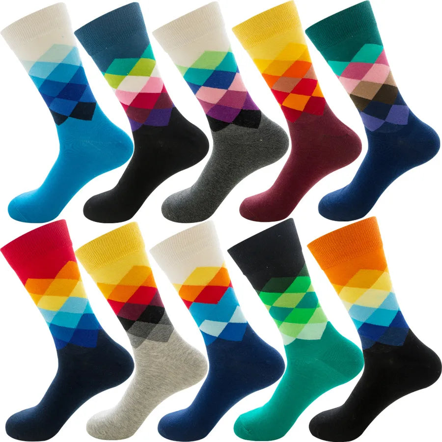 Men's Modern Style Classic Style Color Block Stripe Fruit Cotton Crew Socks A Set of 10 Pairs