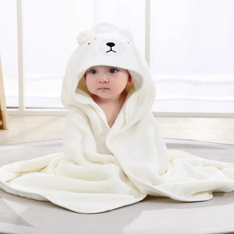 Baby Cartoon Bag Blanket Coral Fleece Absorbent Children's Bath Towel Embroidered Blanket with Hood Cloak Soft Newborn Blanket