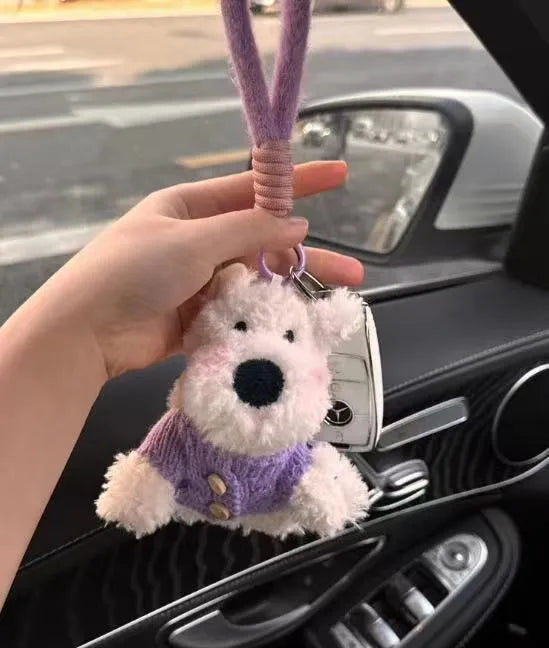 Cute West Highland Bag Pendant Car Ornaments Anti-lost Cartoon Scrub Dog Plush Key Rope Buckle Decoration Wholesale
