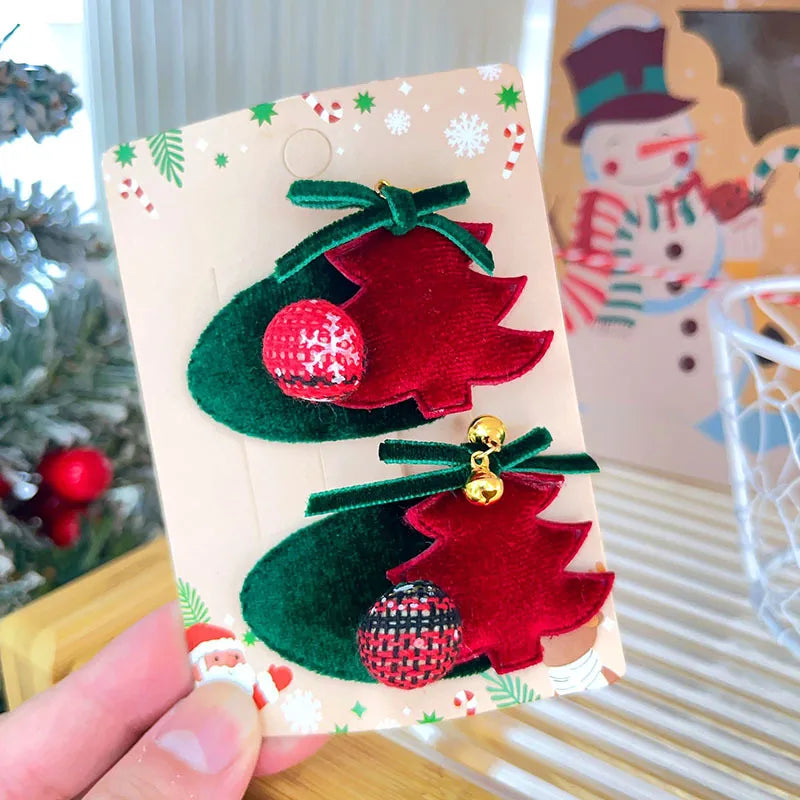 Sweet Cute Christmas Butterfly Knot Hair Clip For Girls Children's Holiday Snowman Tree Hair Accessories Festive Headwear