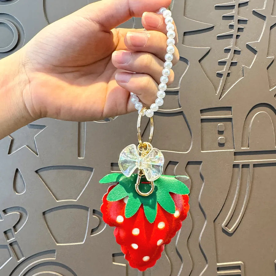 Cute Metal Keychain Pendant Beaded Bookbag Girl's Bag Charm Style Cartoon Design Half Handmade Flower