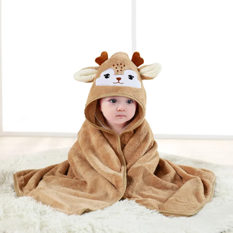Baby Cartoon Bag Blanket Coral Fleece Absorbent Children's Bath Towel Embroidered Blanket with Hood Cloak Soft Newborn Blanket