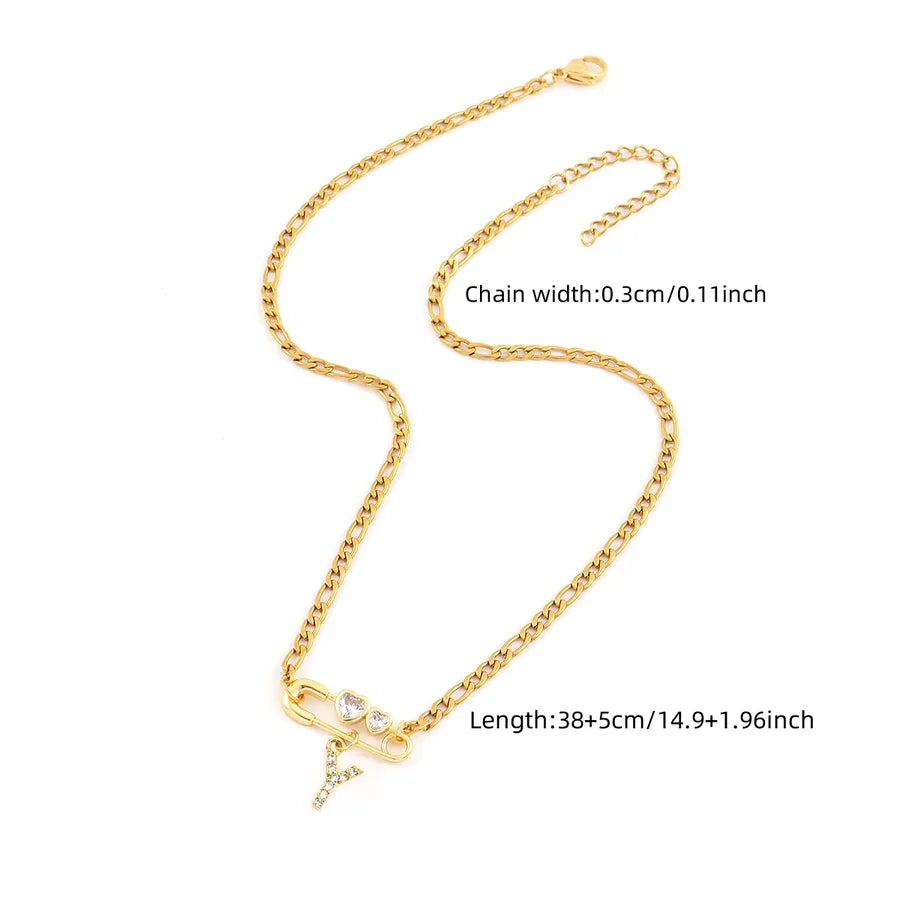 Wholesale Jewelry Elegant Simple Style Classic Style Pin Letter 201 Stainless Steel Artificial Crystal Copper figaro chain Pendant Necklace