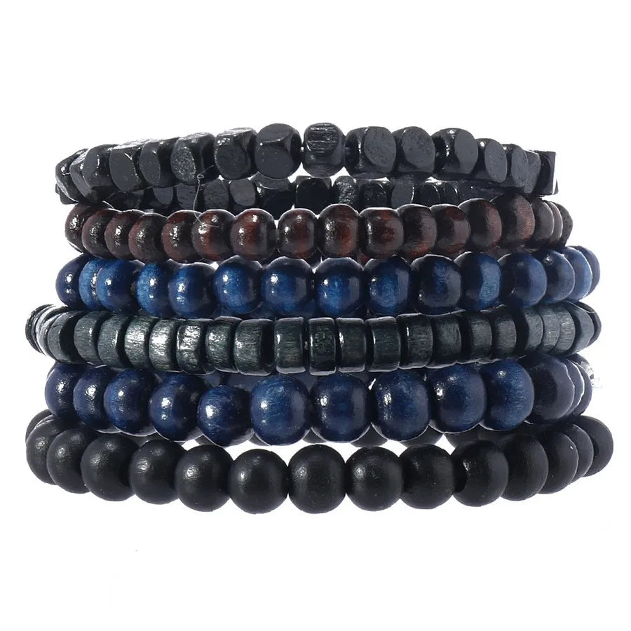 Retro Round Wood Beaded Men's Bracelets