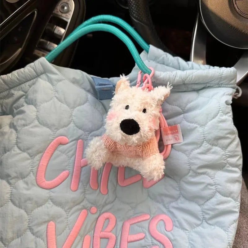 Cute West Highland Bag Pendant Car Ornaments Anti-lost Cartoon Scrub Dog Plush Key Rope Buckle Decoration Wholesale