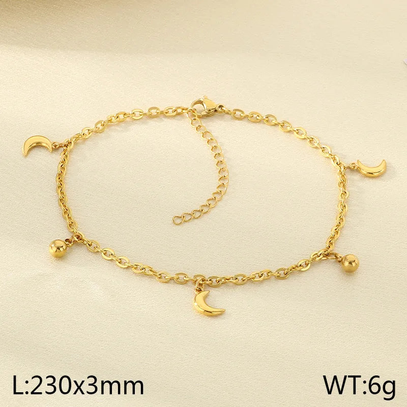 Wholesale Jewelry IG Style Vintage Style Star Moon Cherry 304 Stainless Steel 18K Gold Plated Anklet