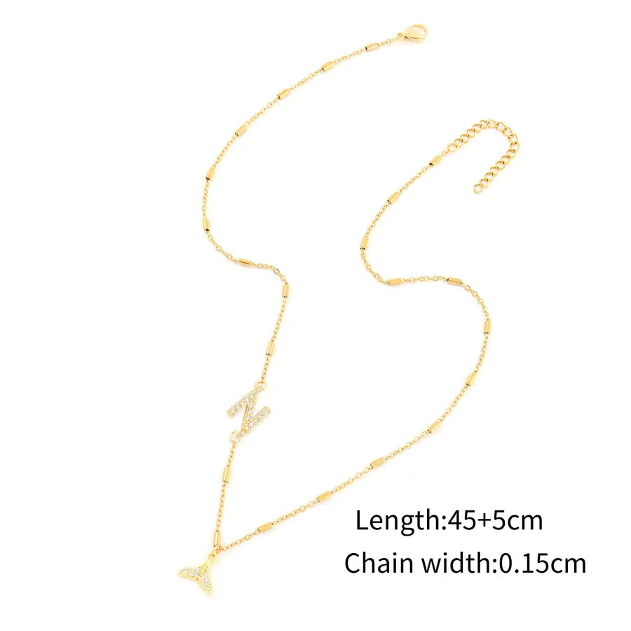 Wholesale Jewelry Elegant Simple Style Classic Style Letter Fish Tail 201 Stainless Steel Copper Zircon Tube Pendant Necklace