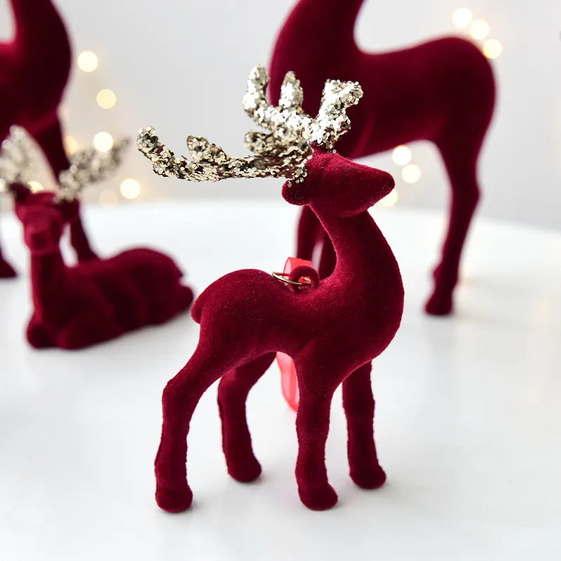 Nuchi Christmas Decorations Plush Deer Decoration Fairy Dust Wine Red Christmas Tree Ornaments American Style Festival Supplies