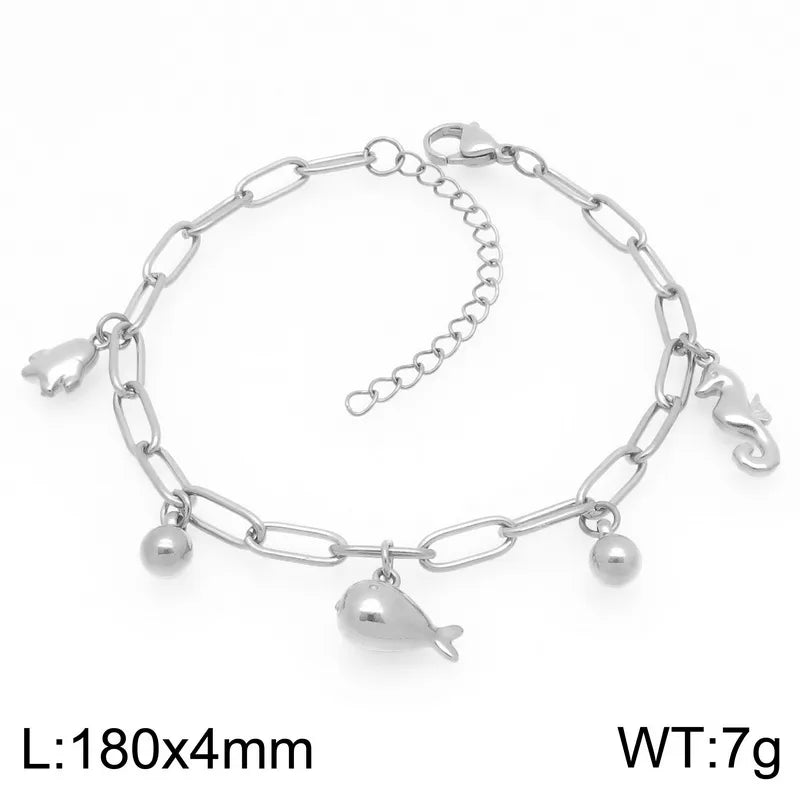 IG Style Vintage Style Cherry Ocean Butterfly 304 Stainless Steel 18K Gold Plated Paperclip Chain Bracelets In Bulk