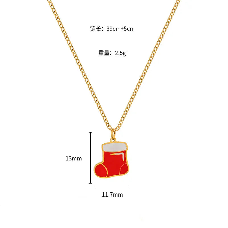 Christmas Creative Design Sense Bell Necklace Women's Versatile Pendant Oil Drop Deer Snowman Cartoon Stainless Steel Titanium Steel