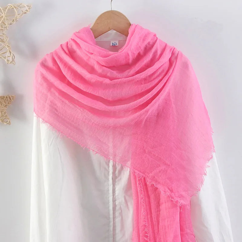 Hot selling solid color pleated cotton and linen scarf women's bag headscarf crumpled hair fringe bubble scarf women's scarf cover head