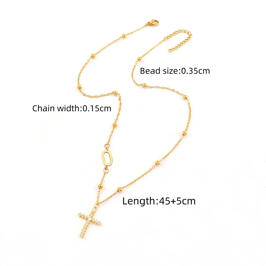 Wholesale Jewelry Elegant Simple Style Classic Style Cross Letter 201 Stainless Steel 304 Stainless Steel Copper ball chain Pendant Necklace