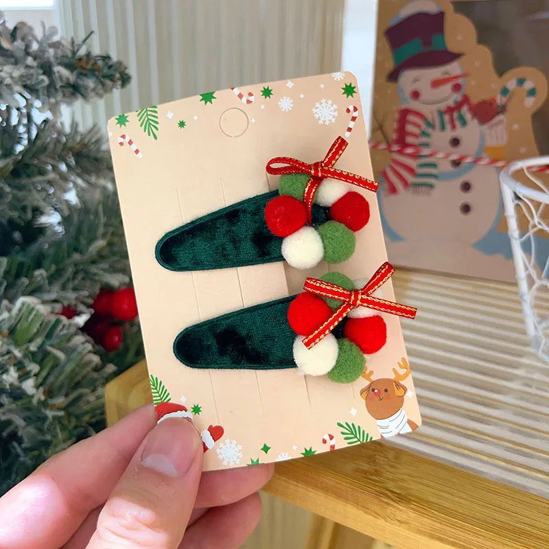 Sweet Cute Christmas Butterfly Knot Hair Clip For Girls Children's Holiday Snowman Tree Hair Accessories Festive Headwear