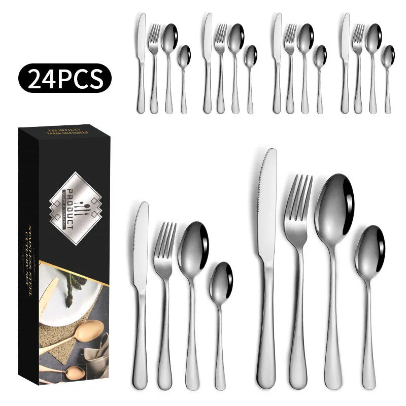 1010 stainless steel tableware 24-piece golden steak knife, fork and spoon gift box Western tableware suit