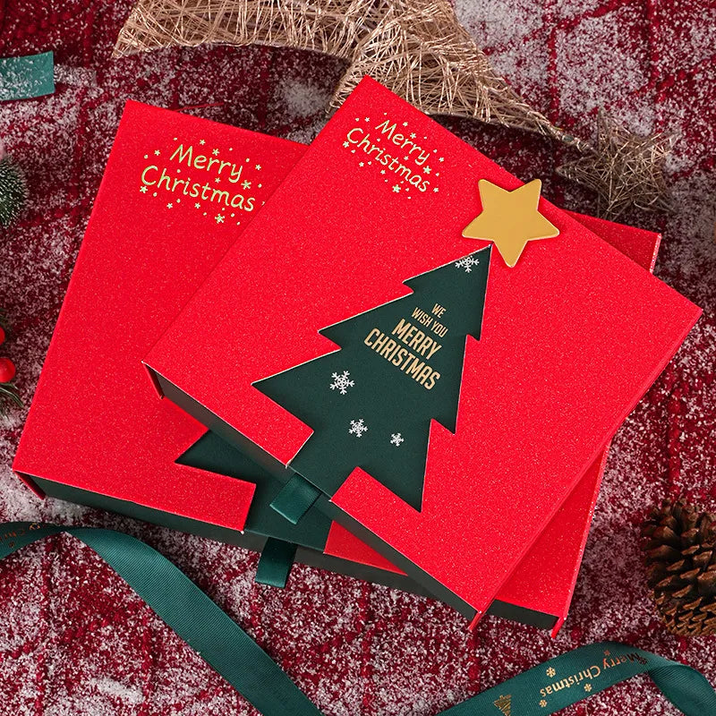 Large Red Christmas Gift Box New Design New Year's Eve Gift Packaging Box Peaceful Apple Scarf Blank Gift Box Foldable Gift Box