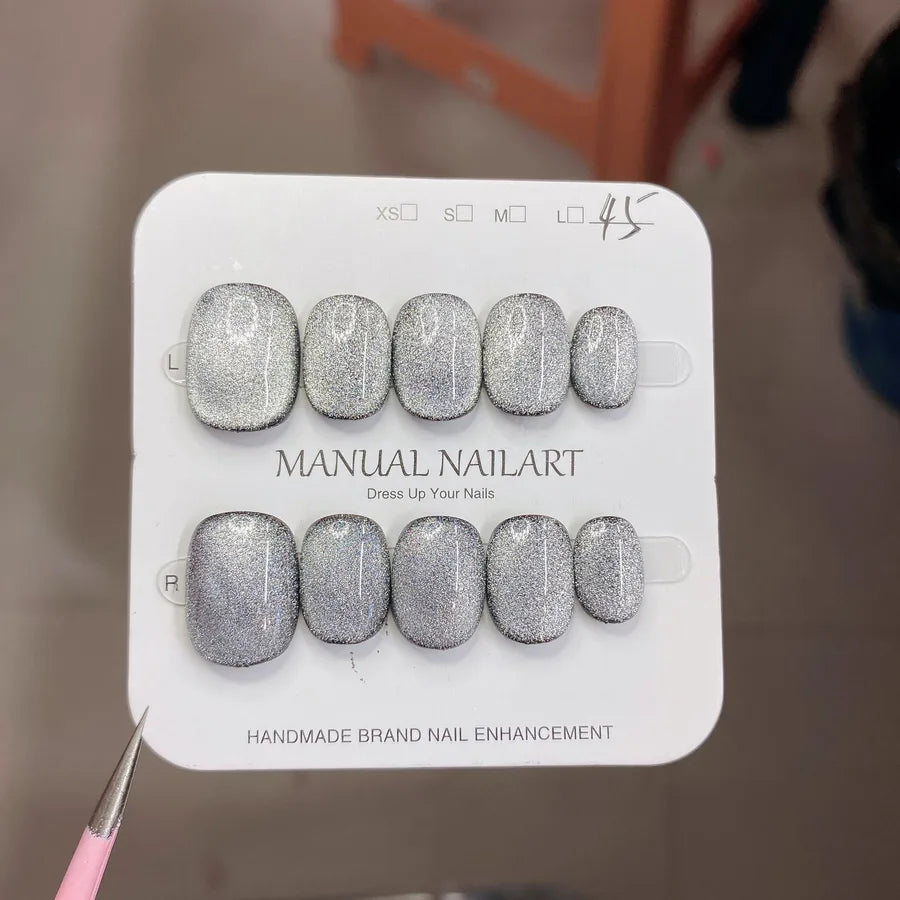 Handmade Wearable Nail Art Phototherapy Finished Product Sparkling Crystal Stone Cat's Eye Removable Starry Sky Pattern Simple Style